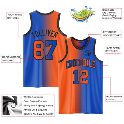 Custom Thunder Blue Orange-Black Authentic Gradient Fashion Basketball Jersey - Sky-Custom