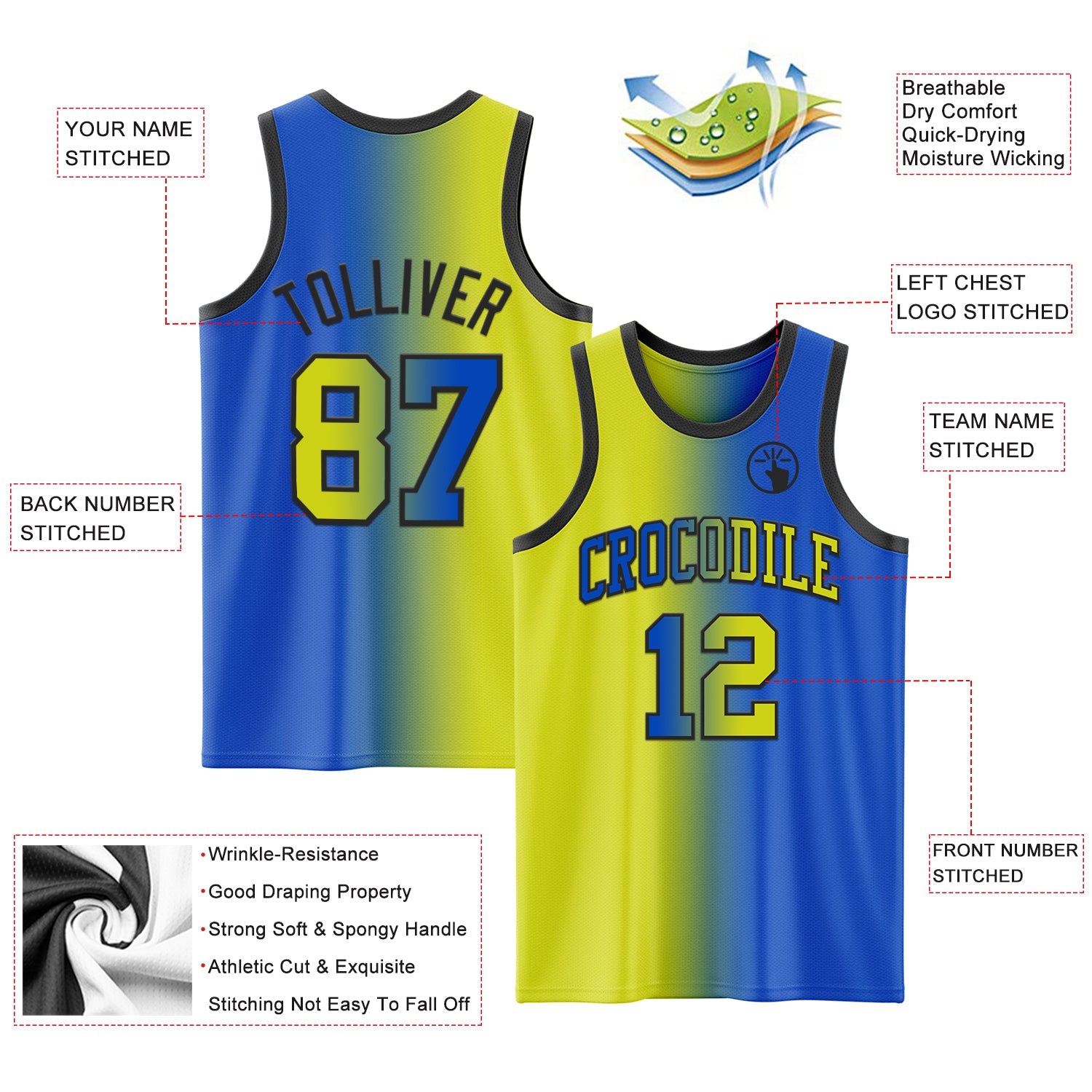 Custom Thunder Blue Neon Yellow-Black Authentic Gradient Fashion Basketball Jersey - Sky-Custom