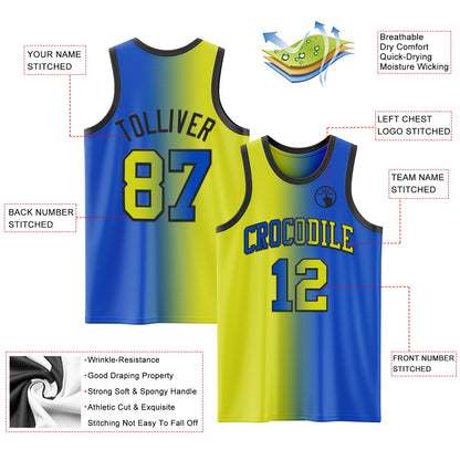 Custom Thunder Blue Neon Yellow-Black Authentic Gradient Fashion Basketball Jersey - Sky-Custom