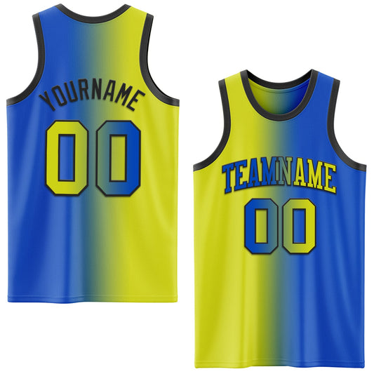Custom Thunder Blue Neon Yellow-Black Authentic Gradient Fashion Basketball Jersey - Sky-Custom