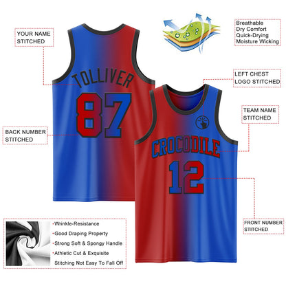 Custom Thunder Blue Red-Black Authentic Gradient Fashion Basketball Jersey - Sky-Custom