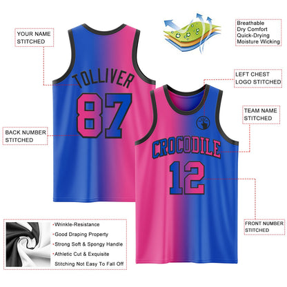 Custom Thunder Blue Pink-Black Authentic Gradient Fashion Basketball Jersey - Sky-Custom