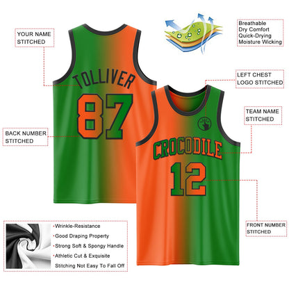 Custom Grass Green Orange-Black Authentic Gradient Fashion Basketball Jersey - Sky-Custom