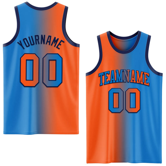 Custom Powder Blue Orange-Navy Authentic Gradient Fashion Basketball Jersey - Sky-Custom