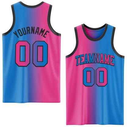 Custom Powder Blue Pink-Black Authentic Gradient Fashion Basketball Jersey - Sky-Custom