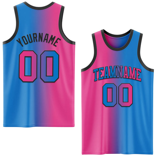 Custom Powder Blue Pink-Black Authentic Gradient Fashion Basketball Jersey - Sky-Custom