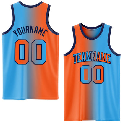 Custom Sky Blue Orange-Navy Authentic Gradient Fashion Basketball Jersey - Sky-Custom
