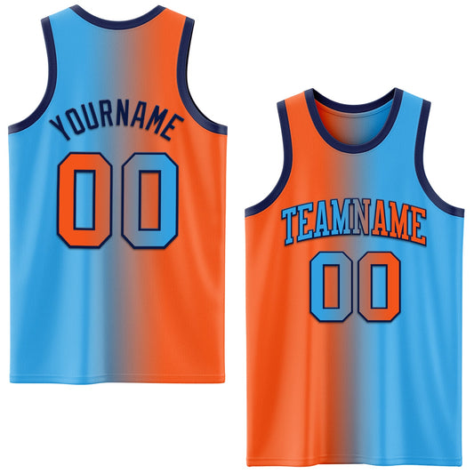 Custom Sky Blue Orange-Navy Authentic Gradient Fashion Basketball Jersey - Sky-Custom