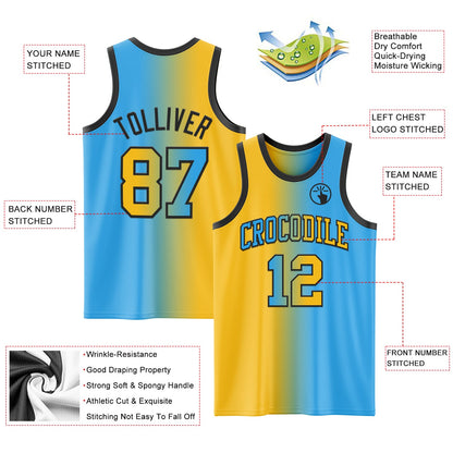 Custom Sky Blue Gold-Black Authentic Gradient Fashion Basketball Jersey - Sky-Custom