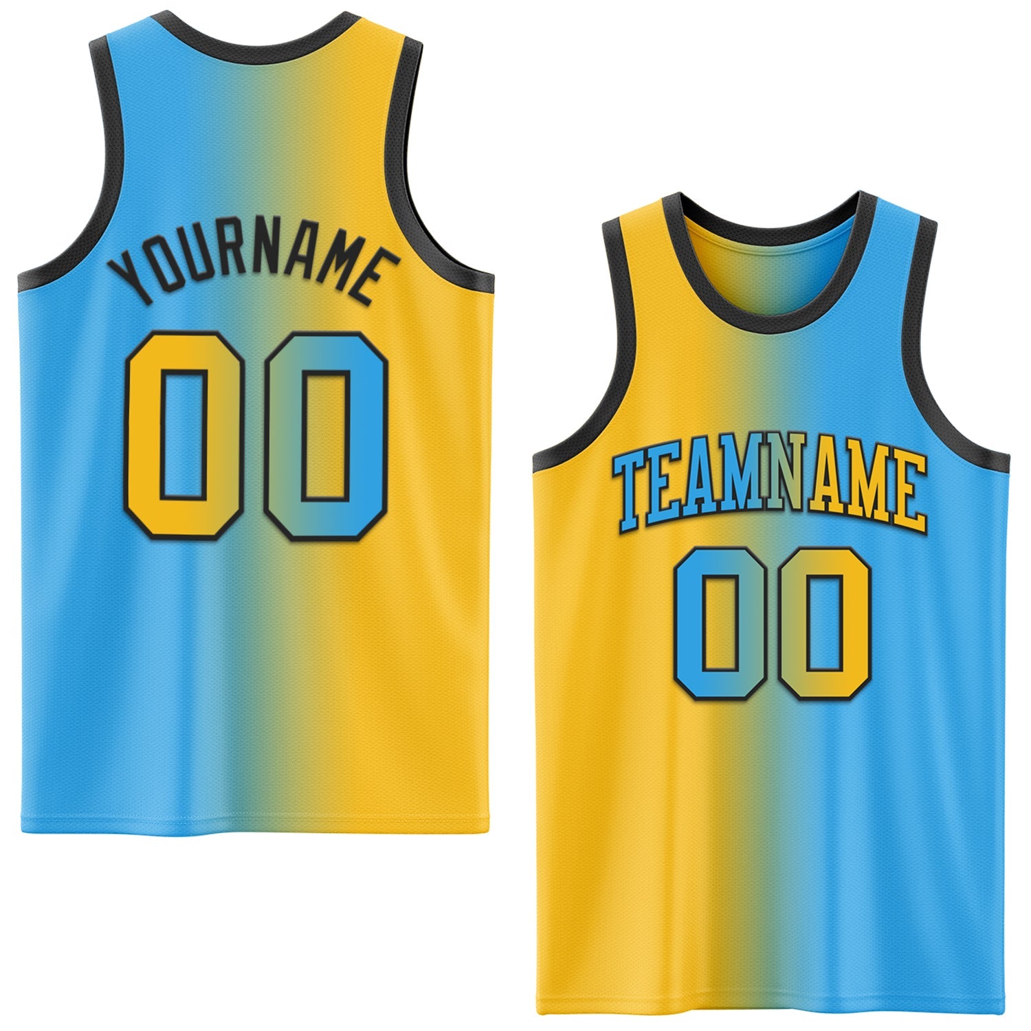 Custom Sky Blue Gold-Black Authentic Gradient Fashion Basketball Jersey - Sky-Custom
