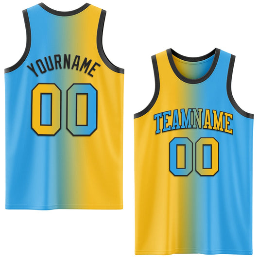 Custom Sky Blue Gold-Black Authentic Gradient Fashion Basketball Jersey - Sky-Custom