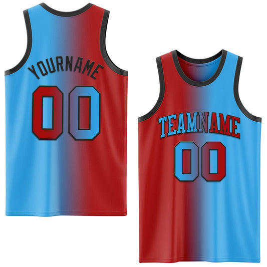 Custom Sky Blue Red-Black Authentic Gradient Fashion Basketball Jersey - Sky-Custom