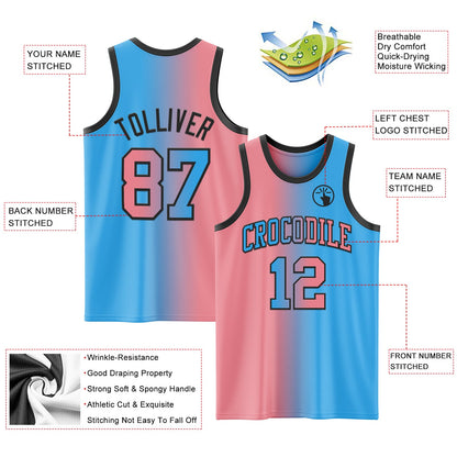 Custom Sky Blue Medium Pink-Black Authentic Gradient Fashion Basketball Jersey - Sky-Custom