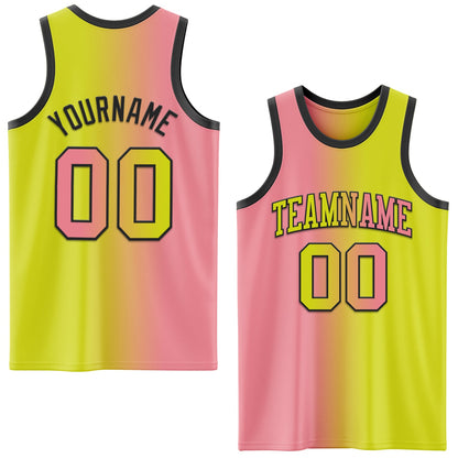 Custom Neon Yellow Medium Pink-Black Authentic Gradient Fashion Basketball Jersey - Sky-Custom