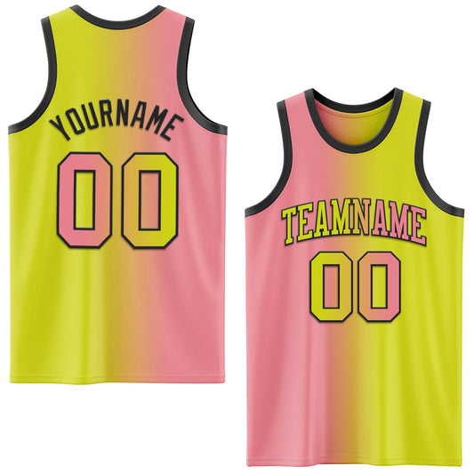 Custom Neon Yellow Medium Pink-Black Authentic Gradient Fashion Basketball Jersey - Sky-Custom