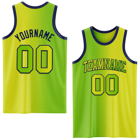 Custom Neon Yellow Neon Green-Navy Authentic Gradient Fashion Basketball Jersey - Sky-Custom