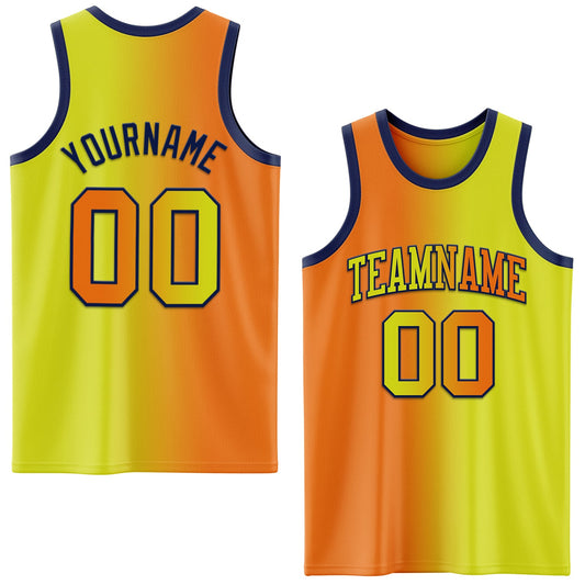 Custom Neon Yellow Bay Orange-Navy Authentic Gradient Fashion Basketball Jersey - Sky-Custom