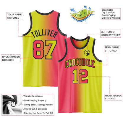 Custom Neon Yellow Neon Pink-Black Authentic Gradient Fashion Basketball Jersey - Sky-Custom