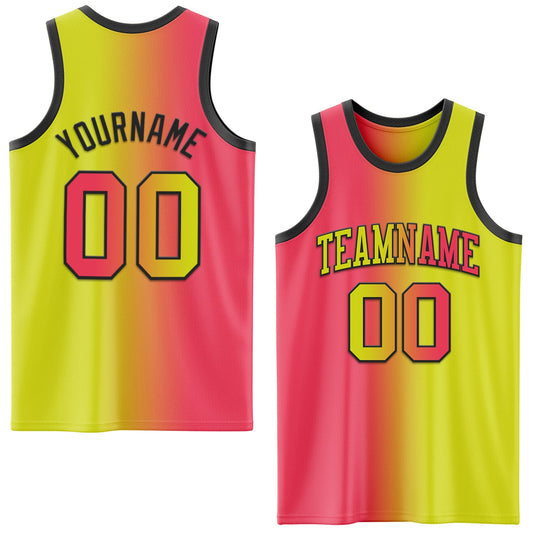 Custom Neon Yellow Neon Pink-Black Authentic Gradient Fashion Basketball Jersey - Sky-Custom