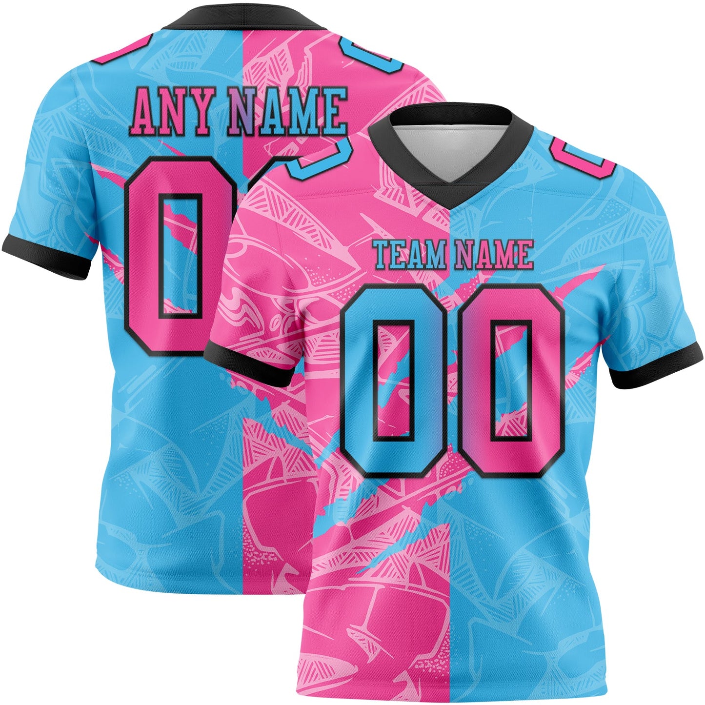Custom Sky Blue Pink-Black Mesh Authentic Gradient Fashion Scratch Football Jersey - Sky-Custom
