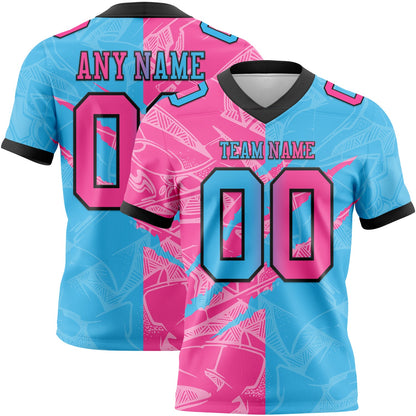 Custom Sky Blue Pink-Black Mesh Authentic Gradient Fashion Scratch Football Jersey - Sky-Custom
