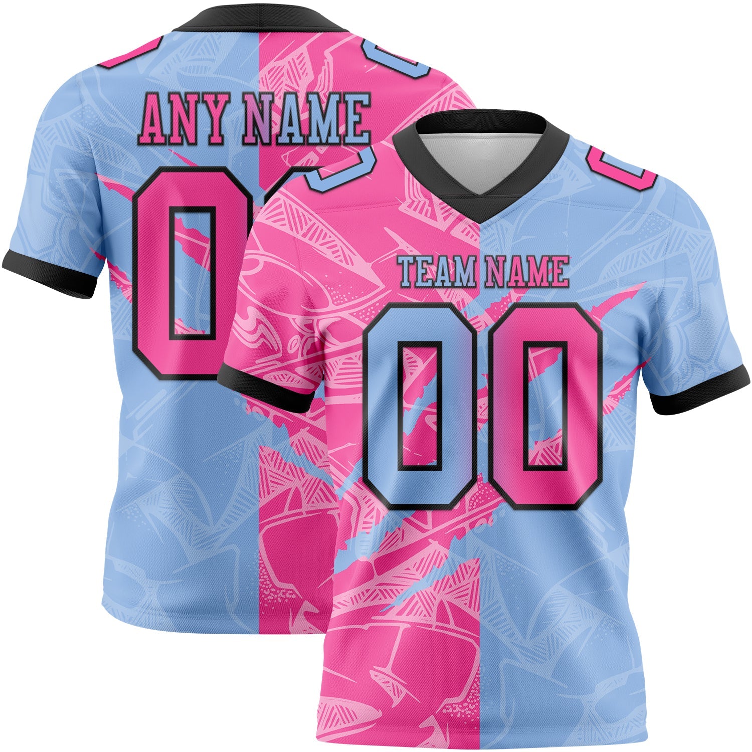 Custom Light Blue Pink-Black Mesh Authentic Gradient Fashion Scratch Football Jersey - Sky-Custom