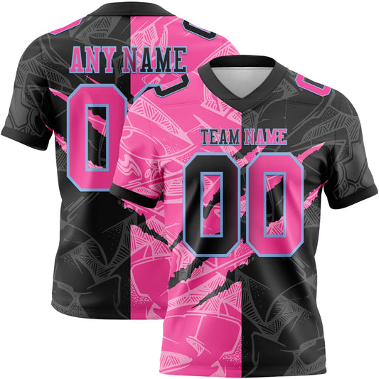 Custom Black Pink-Light Blue Mesh Authentic Gradient Fashion Scratch Football Jersey - Sky-Custom