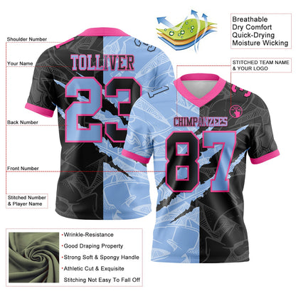 Custom Black Light Blue-Pink Mesh Authentic Gradient Fashion Scratch Football Jersey - Sky-Custom