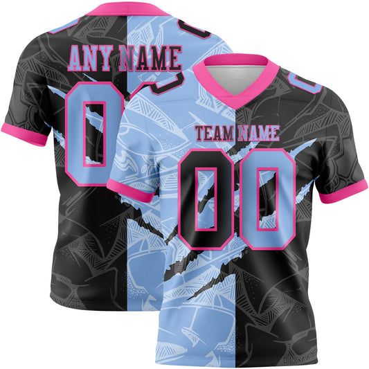 Custom Black Light Blue-Pink Mesh Authentic Gradient Fashion Scratch Football Jersey - Sky-Custom