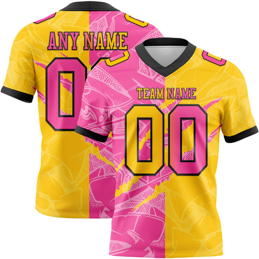 Custom Yellow Pink-Black Mesh Authentic Gradient Fashion Scratch Football Jersey - Sky-Custom