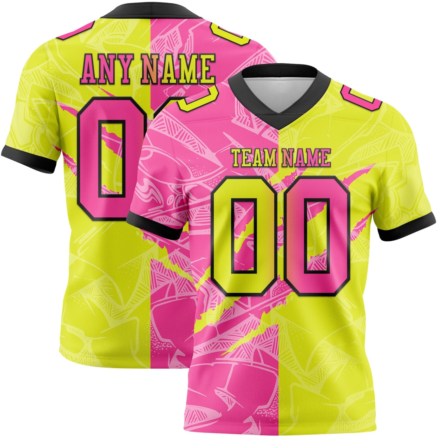 Custom Neon Yellow Pink-Black Mesh Authentic Gradient Fashion Scratch Football Jersey - Sky-Custom