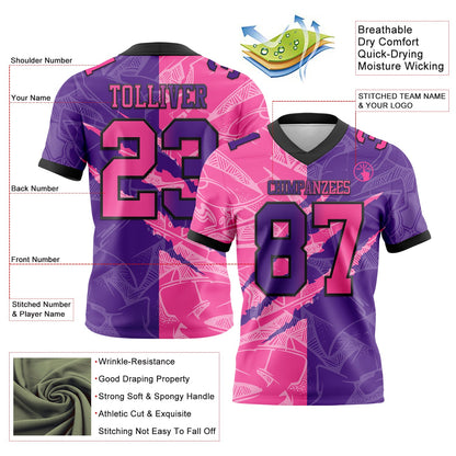 Custom Purple Pink-Black Mesh Authentic Gradient Fashion Scratch Football Jersey - Sky-Custom