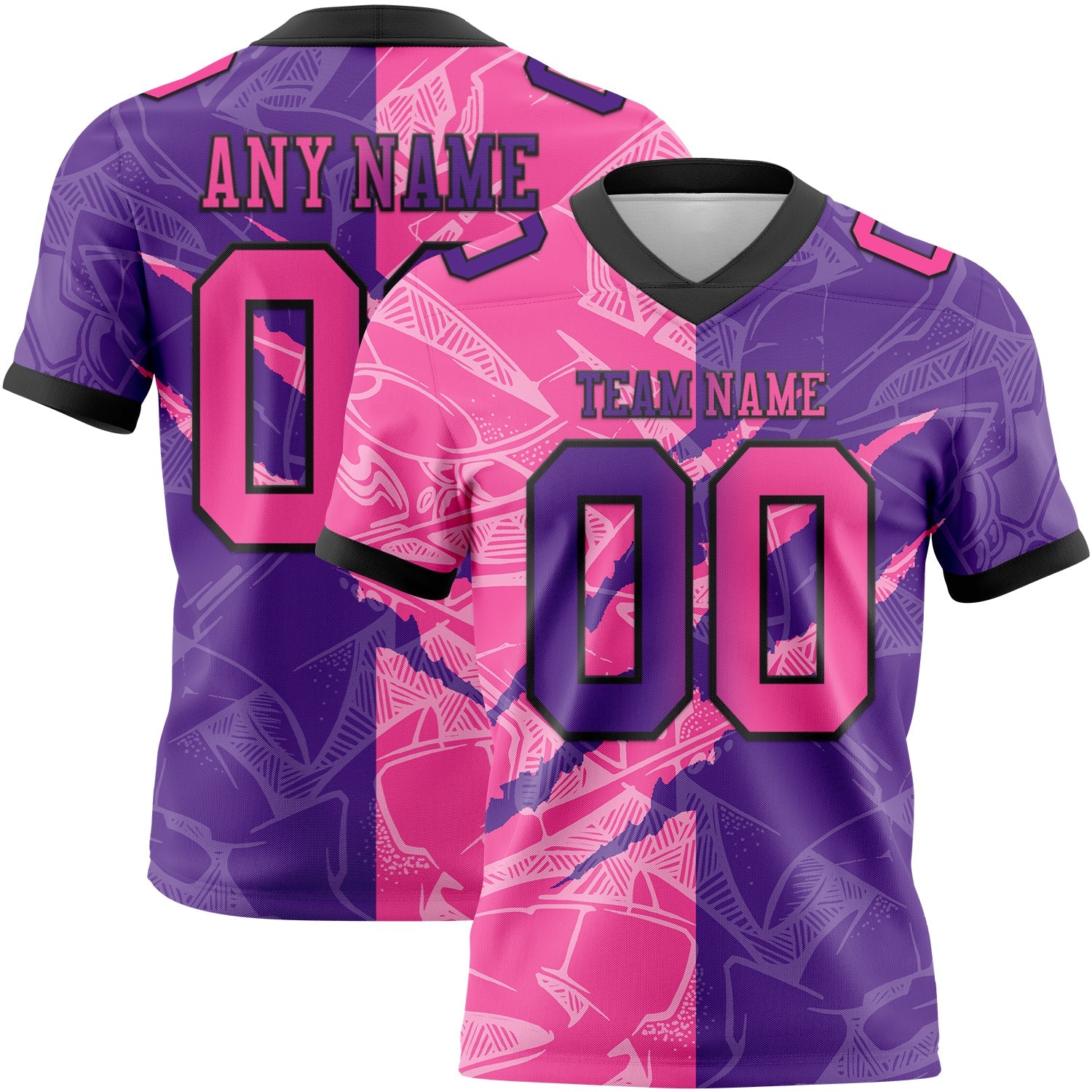 Custom Purple Pink-Black Mesh Authentic Gradient Fashion Scratch Football Jersey - Sky-Custom