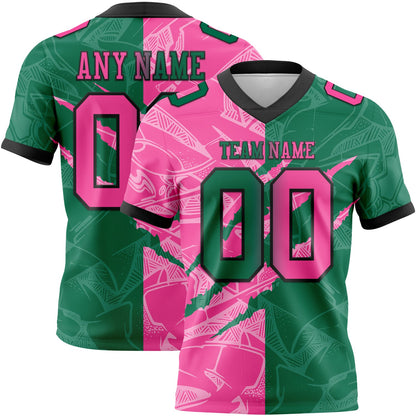 Custom Kelly Green Pink-Black Mesh Authentic Gradient Fashion Scratch Football Jersey - Sky-Custom