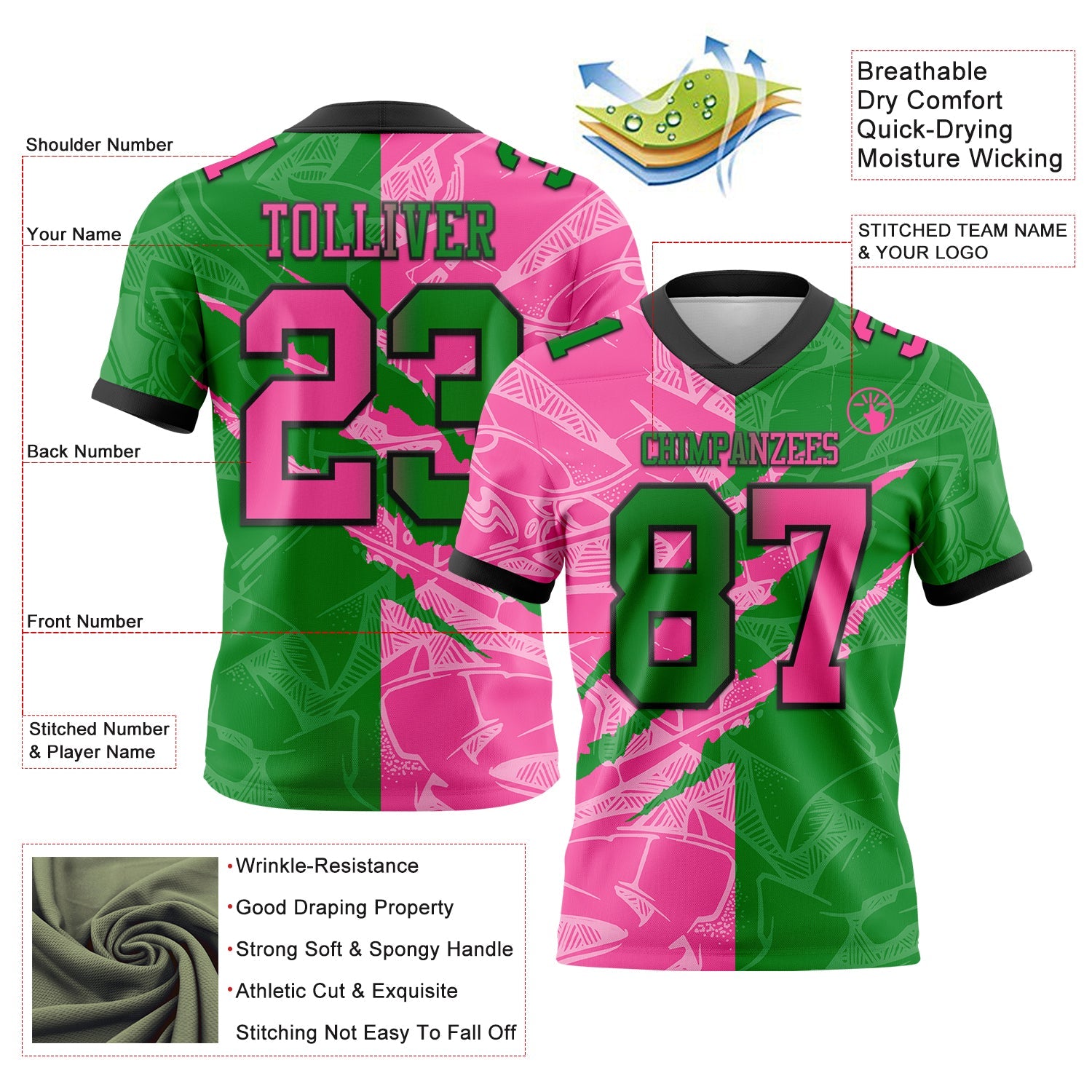 Custom Grass Green Pink-Black Mesh Authentic Gradient Fashion Scratch Football Jersey - Sky-Custom