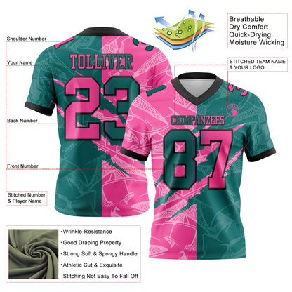 Custom Teal Pink-Black Mesh Authentic Gradient Fashion Scratch Football Jersey - Sky-Custom