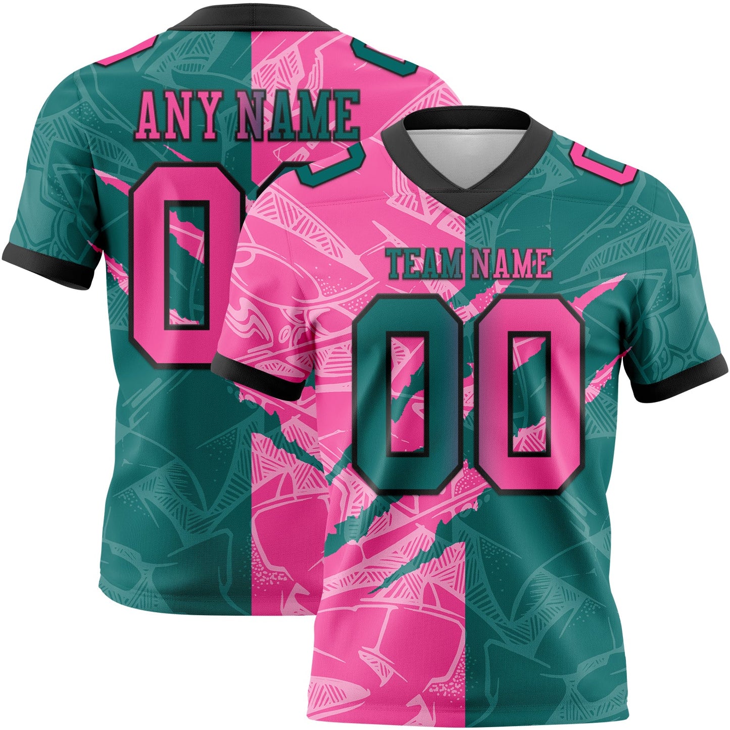 Custom Teal Pink-Black Mesh Authentic Gradient Fashion Scratch Football Jersey - Sky-Custom