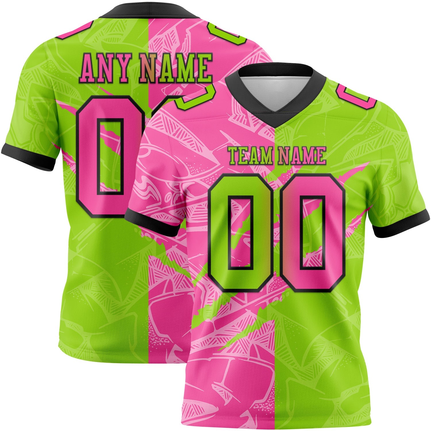 Custom Neon Green Pink-Black Mesh Authentic Gradient Fashion Scratch Football Jersey - Sky-Custom
