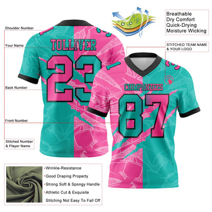 Custom Aqua Pink-Black Mesh Authentic Gradient Fashion Scratch Football Jersey - Sky-Custom
