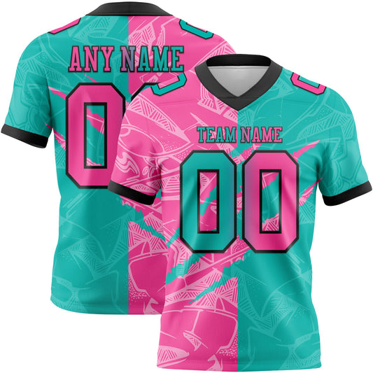 Custom Aqua Pink-Black Mesh Authentic Gradient Fashion Scratch Football Jersey - Sky-Custom