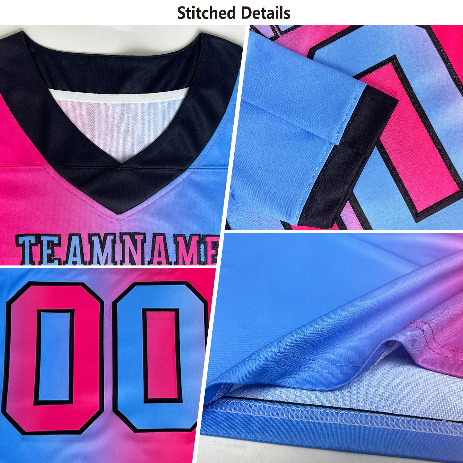 Custom Aqua Neon Pink-Black Mesh Authentic Gradient Fashion Scratch Football Jersey - Sky-Custom