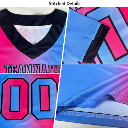 Custom Aqua Neon Pink-Black Mesh Authentic Gradient Fashion Scratch Football Jersey - Sky-Custom