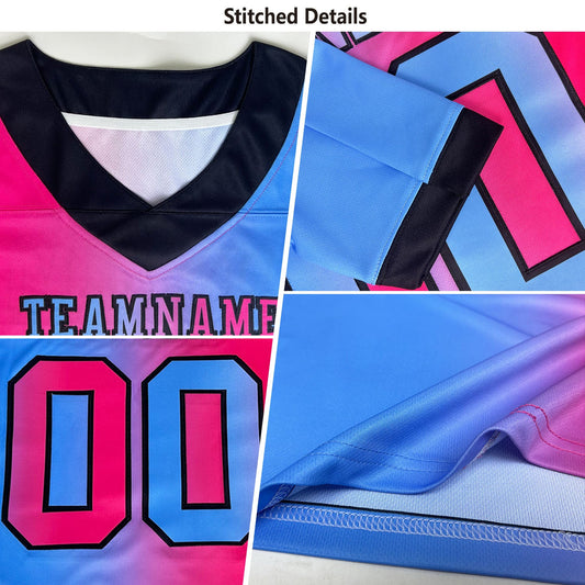 Custom Aqua Neon Pink-Black Mesh Authentic Gradient Fashion Scratch Football Jersey - Sky-Custom