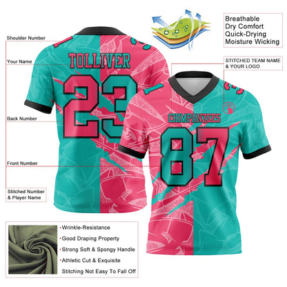 Custom Aqua Neon Pink-Black Mesh Authentic Gradient Fashion Scratch Football Jersey - Sky-Custom