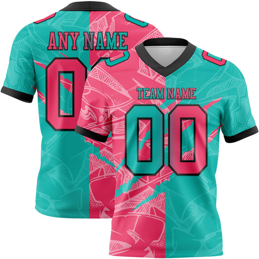Custom Aqua Neon Pink-Black Mesh Authentic Gradient Fashion Scratch Football Jersey - Sky-Custom