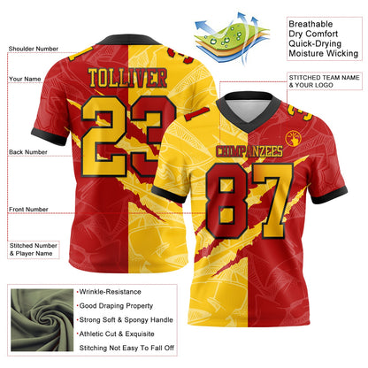 Custom Red Yellow-Black Mesh Authentic Gradient Fashion Scratch Football Jersey - Sky-Custom