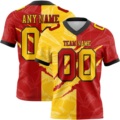 Custom Red Yellow-Black Mesh Authentic Gradient Fashion Scratch Football Jersey - Sky-Custom