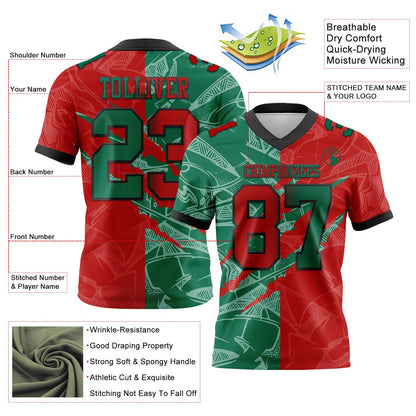 Custom Red Kelly Green-Black Mesh Authentic Gradient Fashion Scratch Football Jersey - Sky-Custom