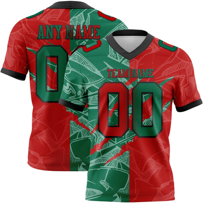 Custom Red Kelly Green-Black Mesh Authentic Gradient Fashion Scratch Football Jersey - Sky-Custom