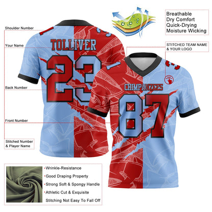 Custom Light Blue Red-Black Mesh Authentic Gradient Fashion Scratch Football Jersey - Sky-Custom